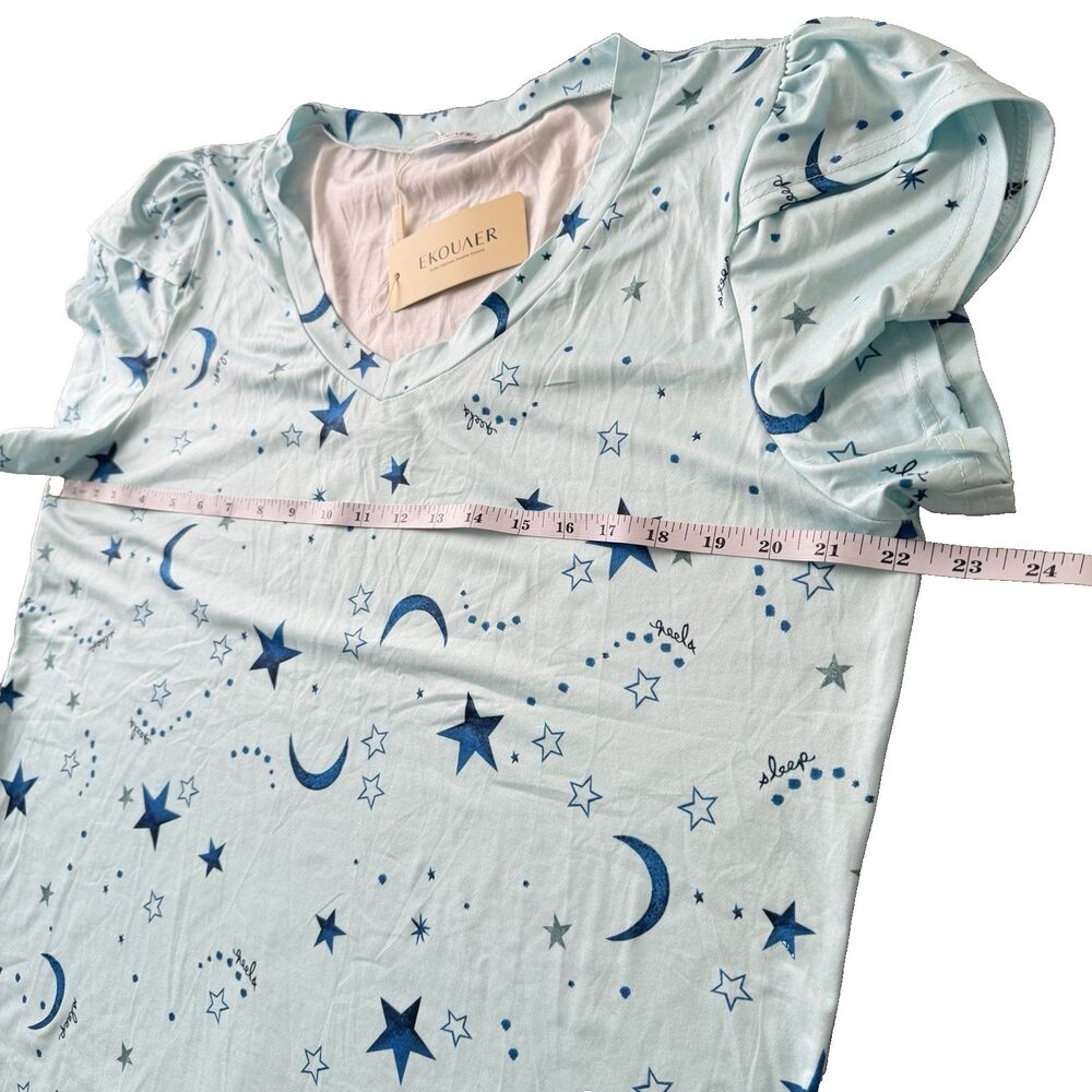 Ekouaer Bundle Of 2 Pajamas Sets Blue Stars/Moon & Coffee Cups Women’s Sz XL NWT - Picture 5 of 10